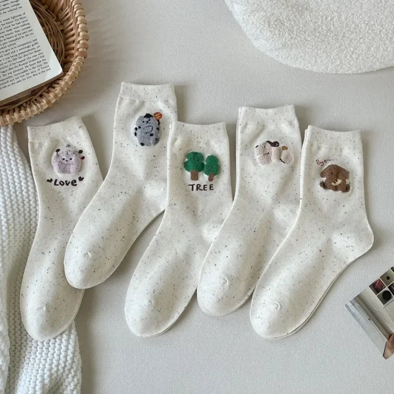Cartoon Dog Print Kawaii Cute Women Socks Korean Fashion Women Socks Casual Harajuku Ins Streetwears Cotton Long Socks Wholesale