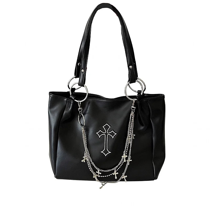Gothic Chain Faux Leather Tote Bag