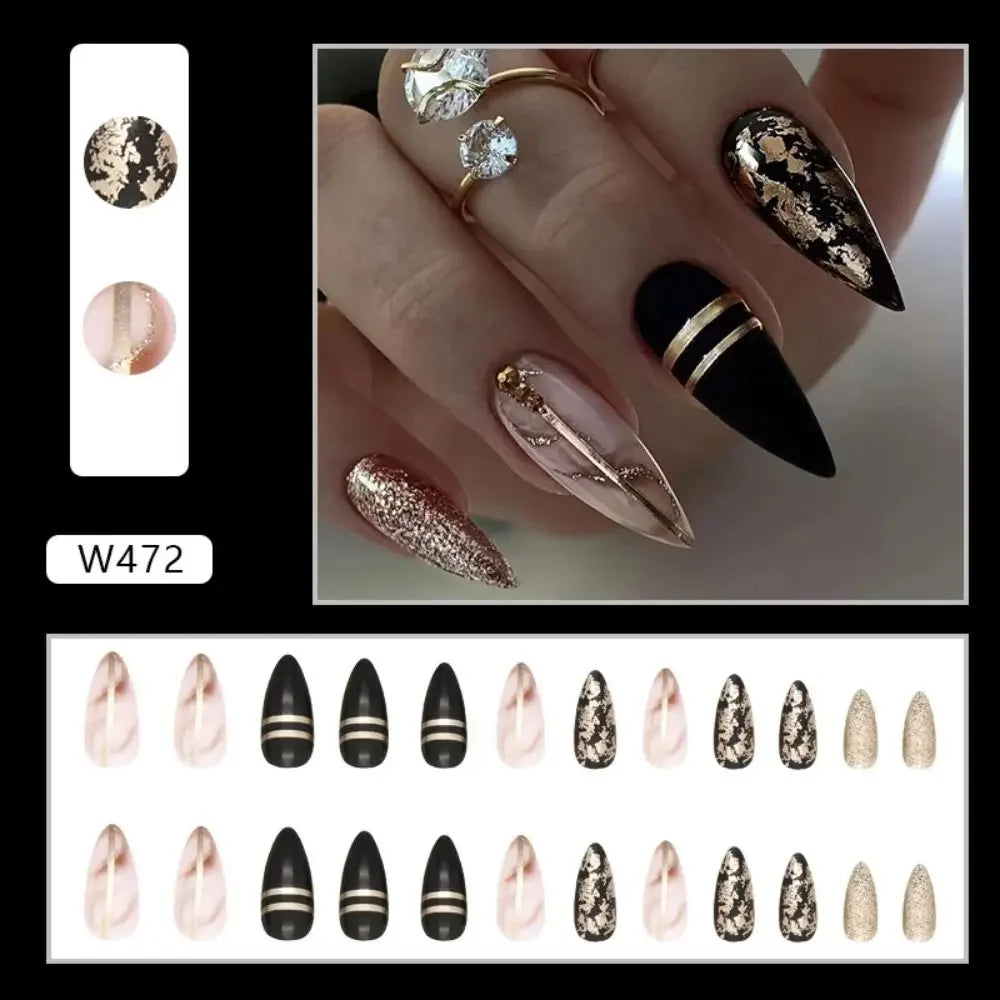 French Almond Colorblock Stripe Press-On Nails