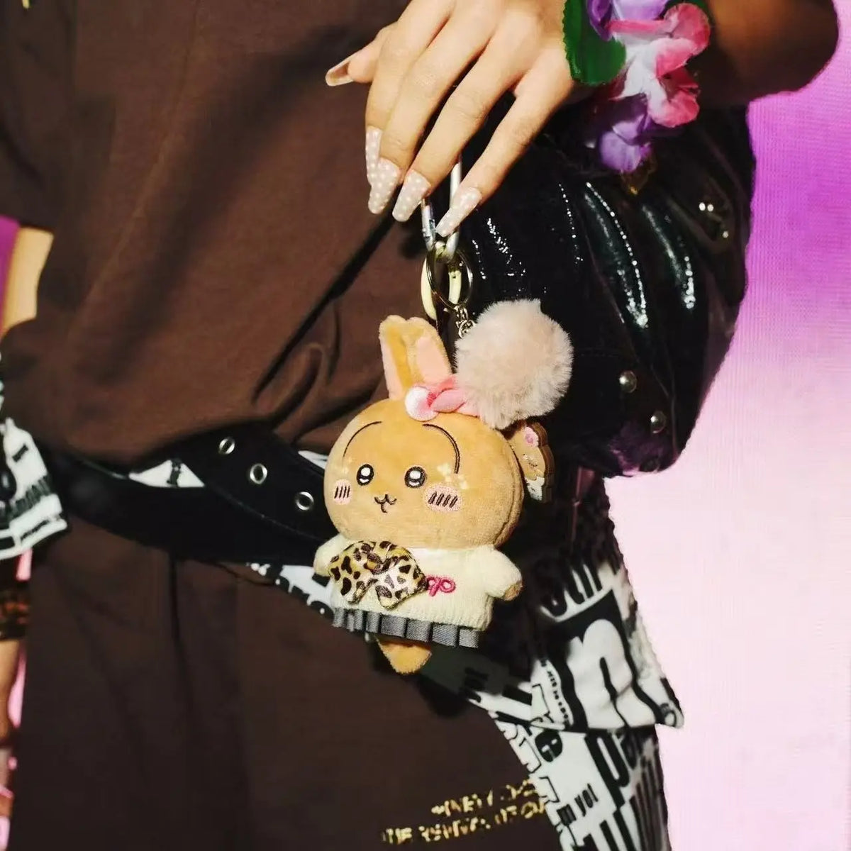 Hachiware & Usagi Leopard Print Plush Keychain