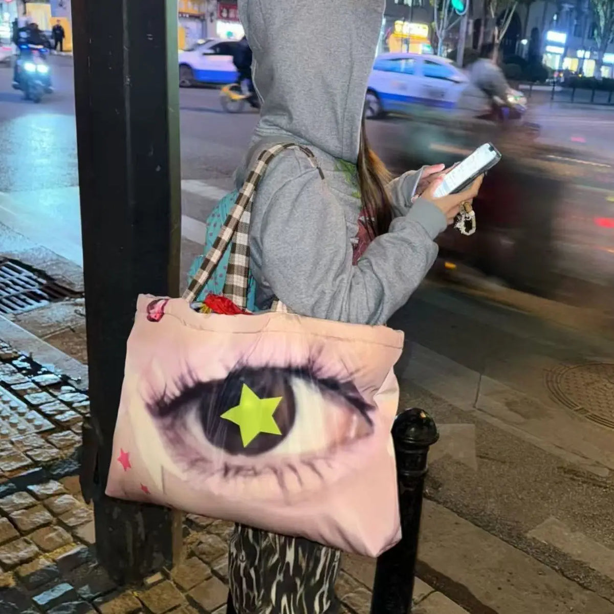 Y2K Eye Print Large Shoulder Bag