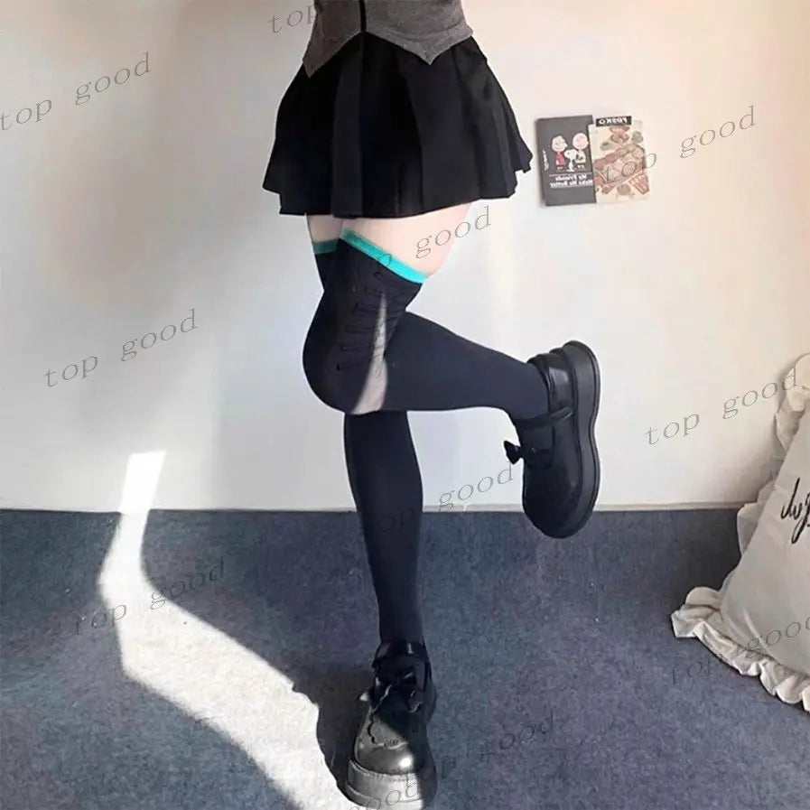 Comic Women Miku Cosplay stocking Anime Character Miku coser Uniform black stocking with blue edge socks costumes