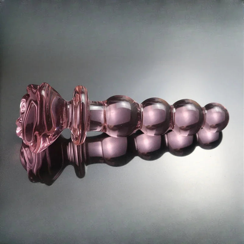 Pink Rose Glass Bullet Anal Plug