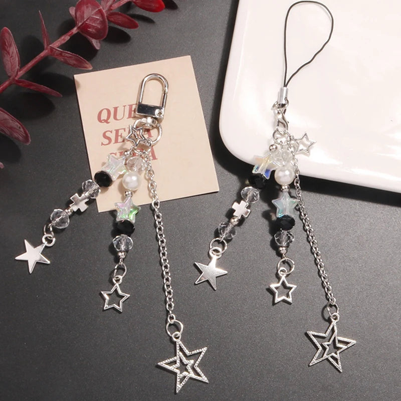 Goth Y2K Star & Pearl Beaded Phone Charm