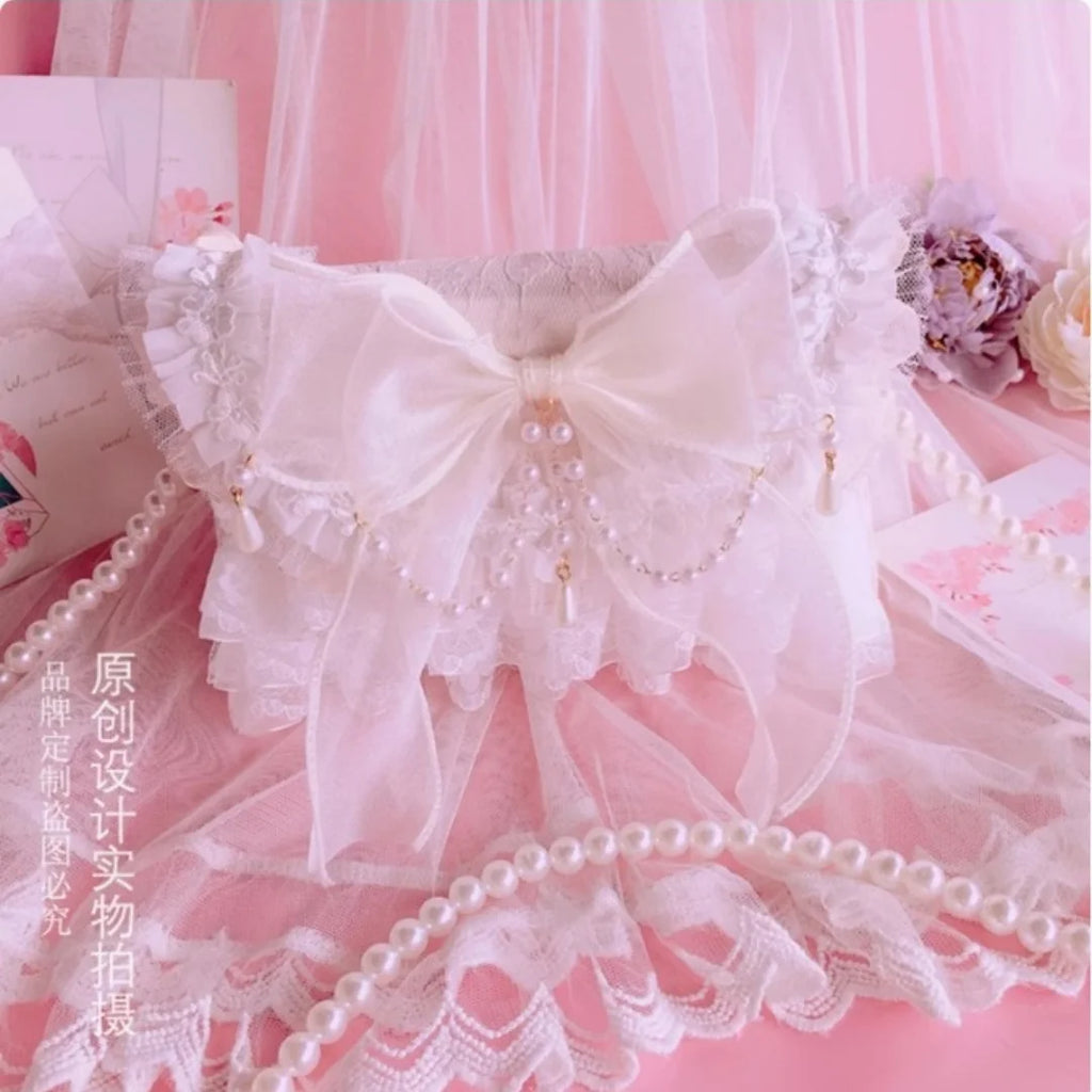 Lolita Pink Bow Pearl Crossbody Bag