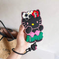 Kawaii Hello Kitty Phone Case For iPhone 17 16 15 14 13 12 11 Pro Max Plus 17 Pro Hula Skirt Kitty Silicone Cover with Lanyard