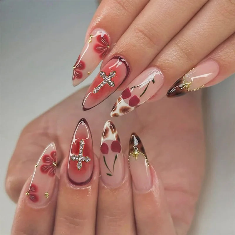 Red Star French Almond Press-On Nails