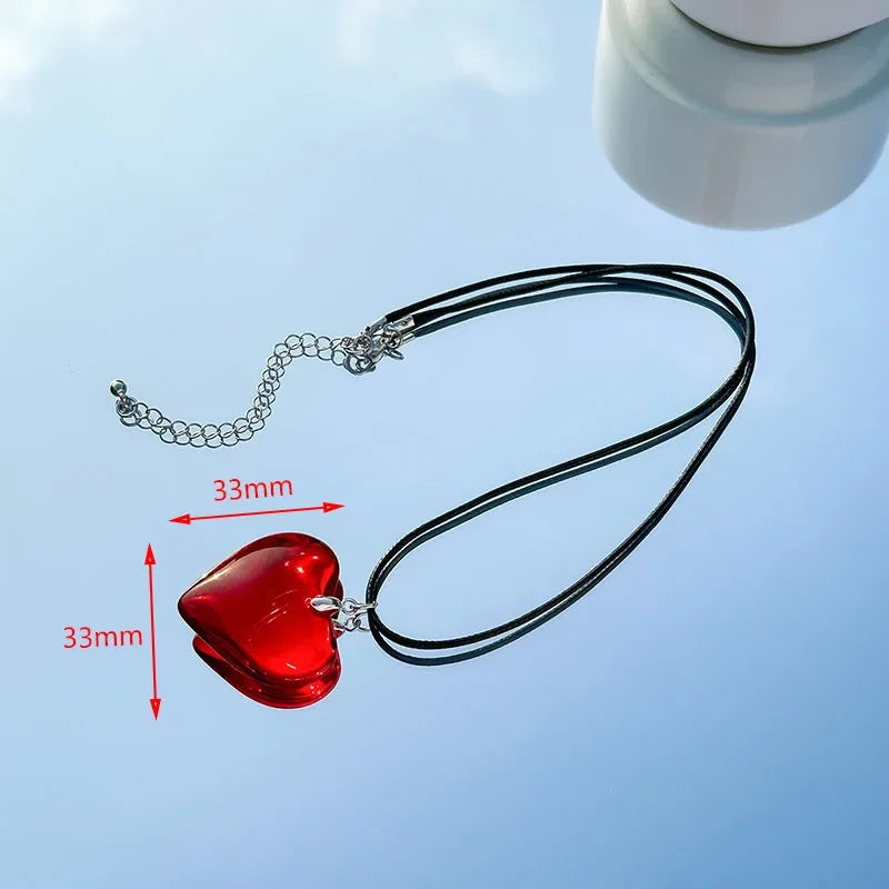 Y2K Red & Pink Heart Pendant Necklace