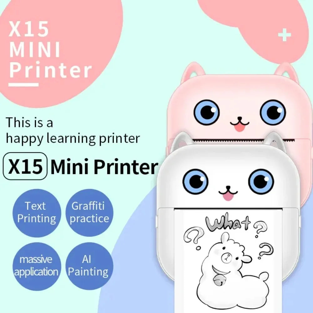 Mini Pocket Thermal Printer Bluetooth USB Rechargeable Instant Phone Photo Label Sticker Printer Notes Graffiti AI Drawings