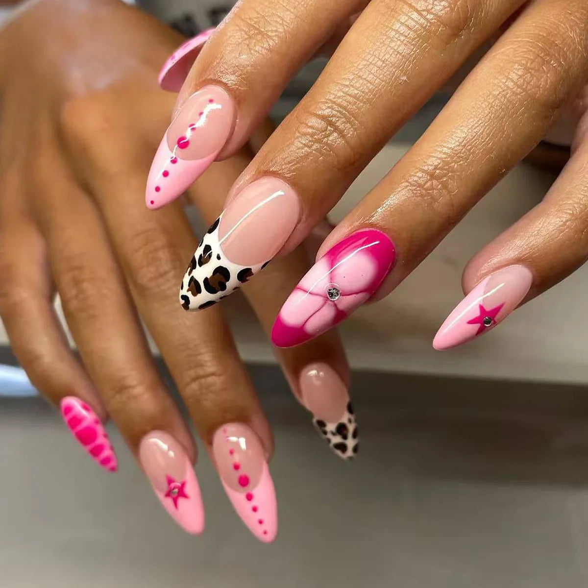 Red Star French Almond Press-On Nails
