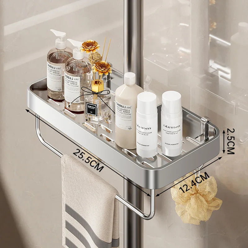 Bathroom Storage Rack Rain Shower Rod Shelf Organizer No Drilling Shower Gel Shampoo Tray Holder Shower Gel Shampoo Organizer