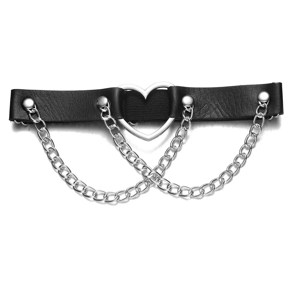 Thigh Chains for Women Leg Chain Black Leather Heart Spiked Garter Belt  Women's Body Jewelry Festival Rave Accessories