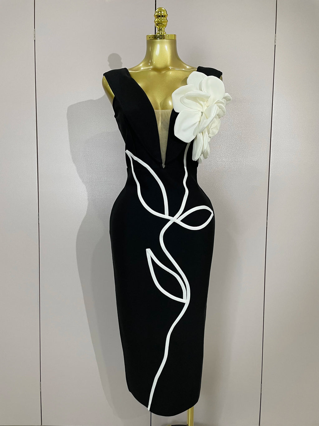 Sexy Off Shoulder White Flower Black Red Bodycon Bandage Long Dress Women Luxury Celebrity Evening Club Elegant Party Gowns
