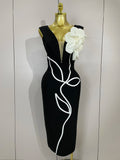 Sexy Off Shoulder White Flower Black Red Bodycon Bandage Long Dress Women Luxury Celebrity Evening Club Elegant Party Gowns