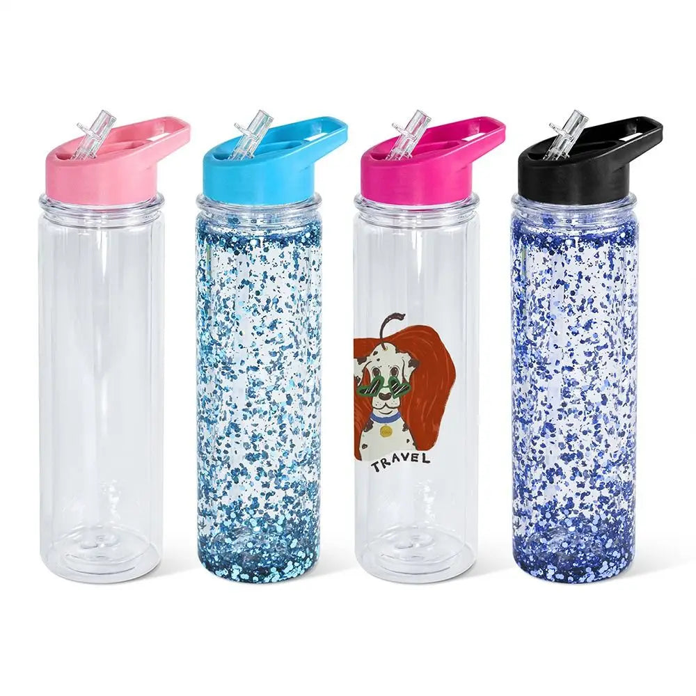NEW 300ml Capacity Snow Globe Tumbler Break-Resistant Double Layers Water Bottles Reusable Pre-Drilled Plastic Tumbler Children
