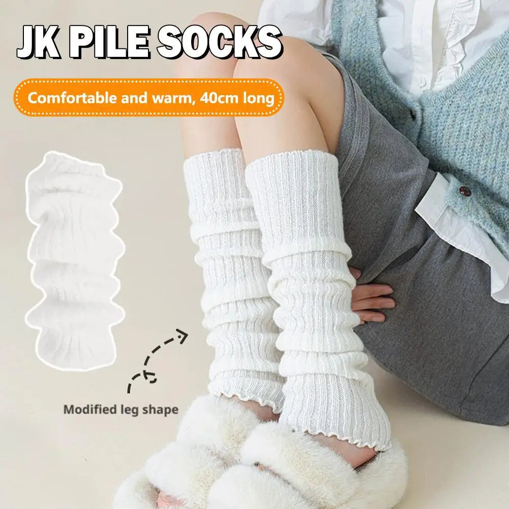White Ribbed Knit JK Slouch Leg Warmers