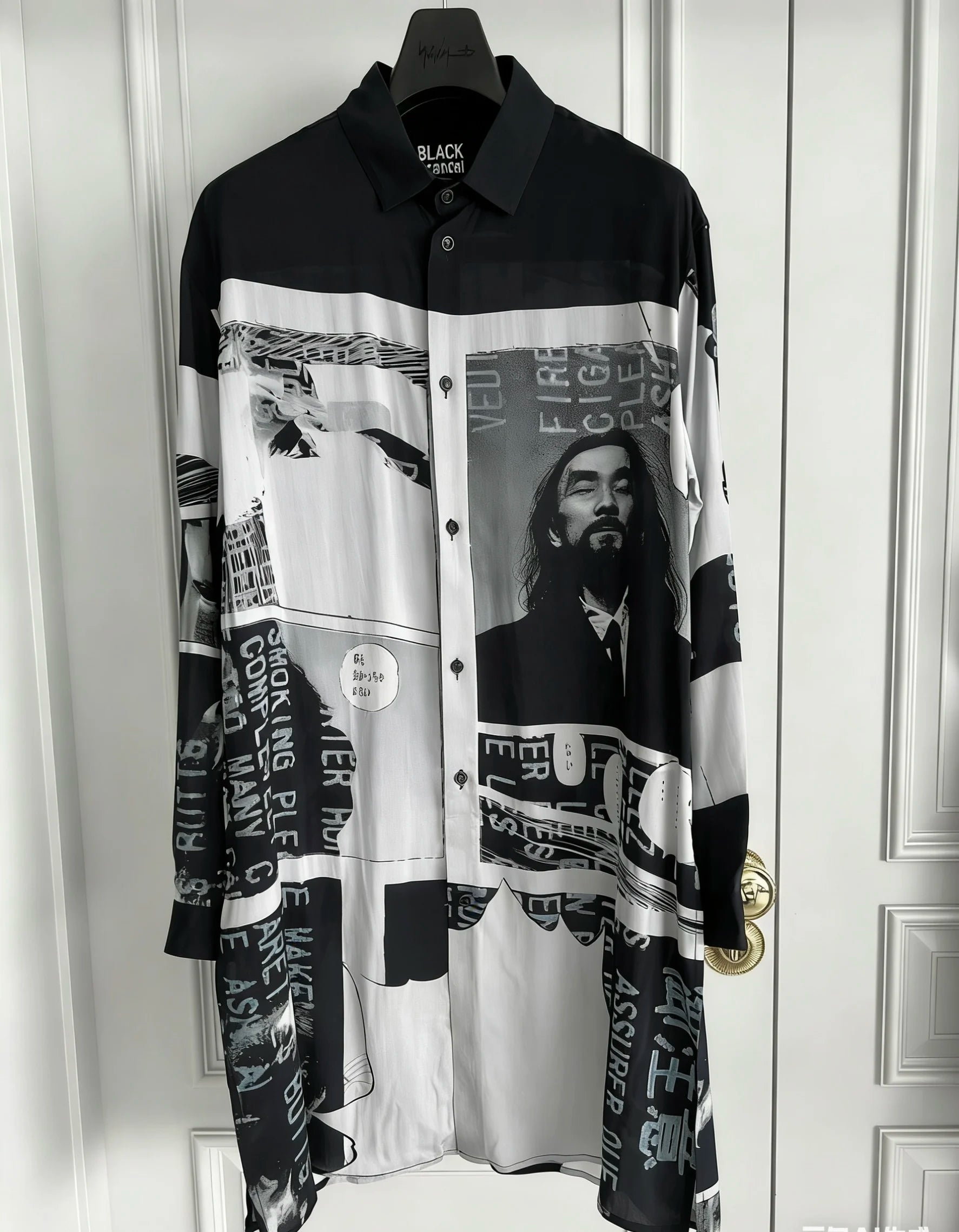 TOP-YAMAMOTO original design hand-drawn cartoon print long shirt for men on the streets of Hawaii