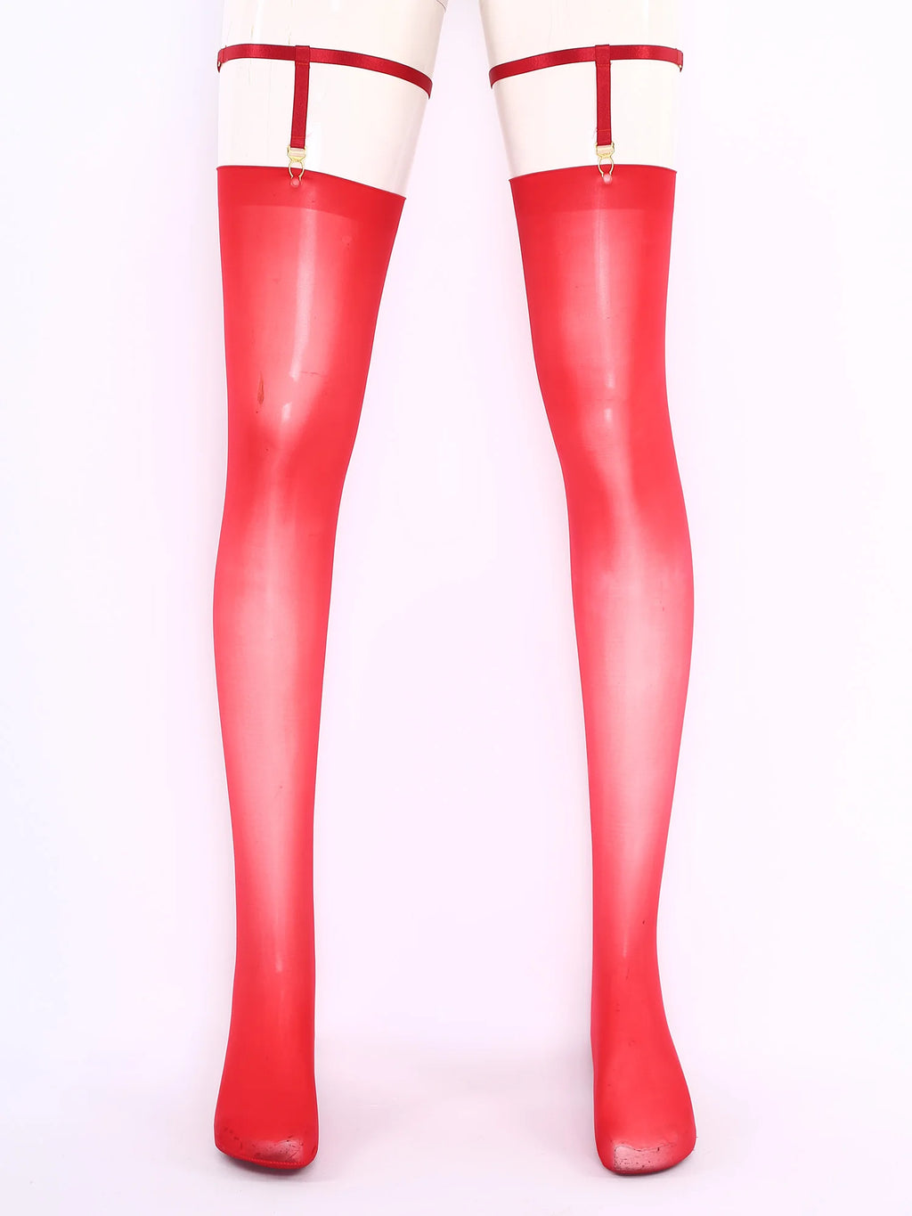 Sexy Mens Lingerie Glossy See-through Stockings with Thigh Bands Glossy Sheer Stretchy Thigh High Socks Sissy Stockings