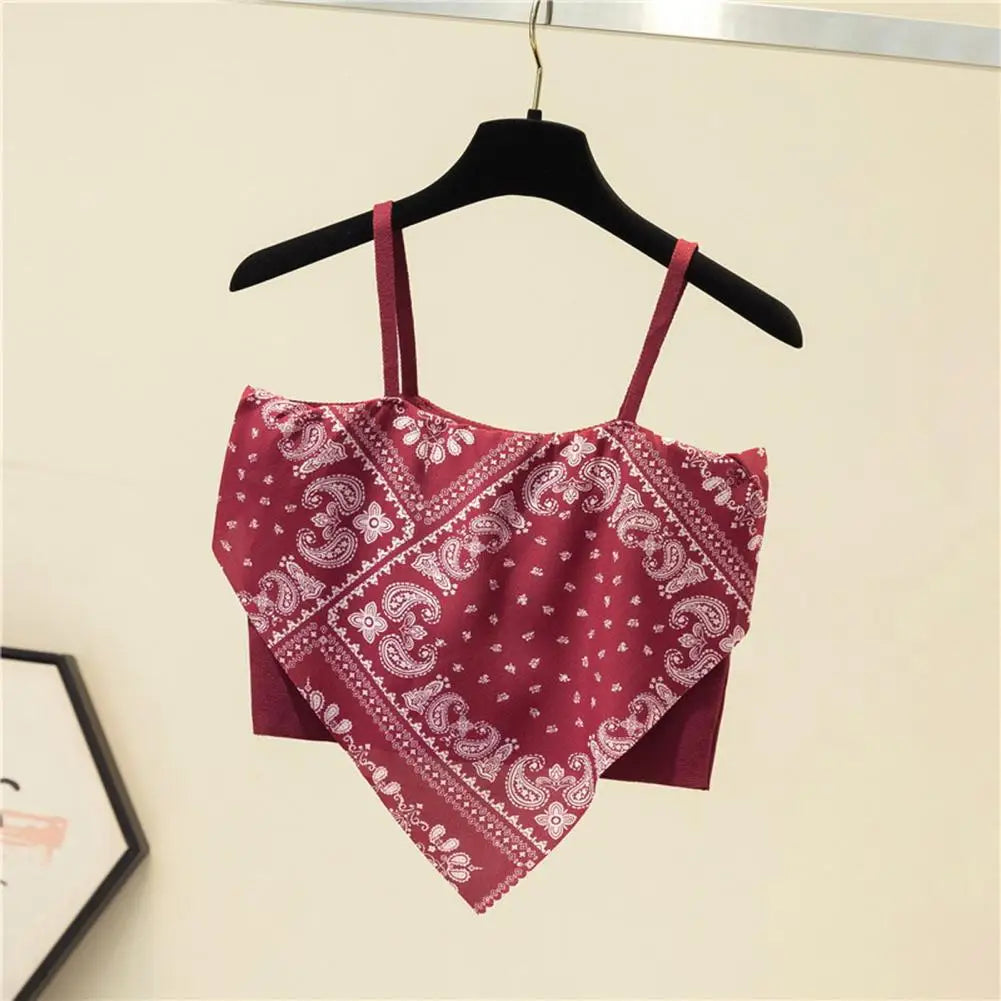 Spaghetti Strap Tank Top Sexy Backless Camisole Printed Blouse Summer Elegant Party Women Camis Korean Style Sexy Short Top