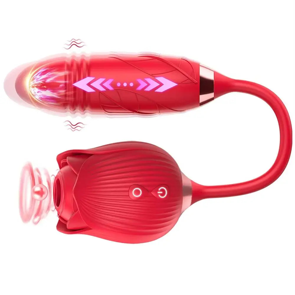 Rose Sex Toy Dildo Vibrator 3In1 Rose Sex Stimulator for Women with 10 Sucking And Thrusting Dildo G Spot Vibrators