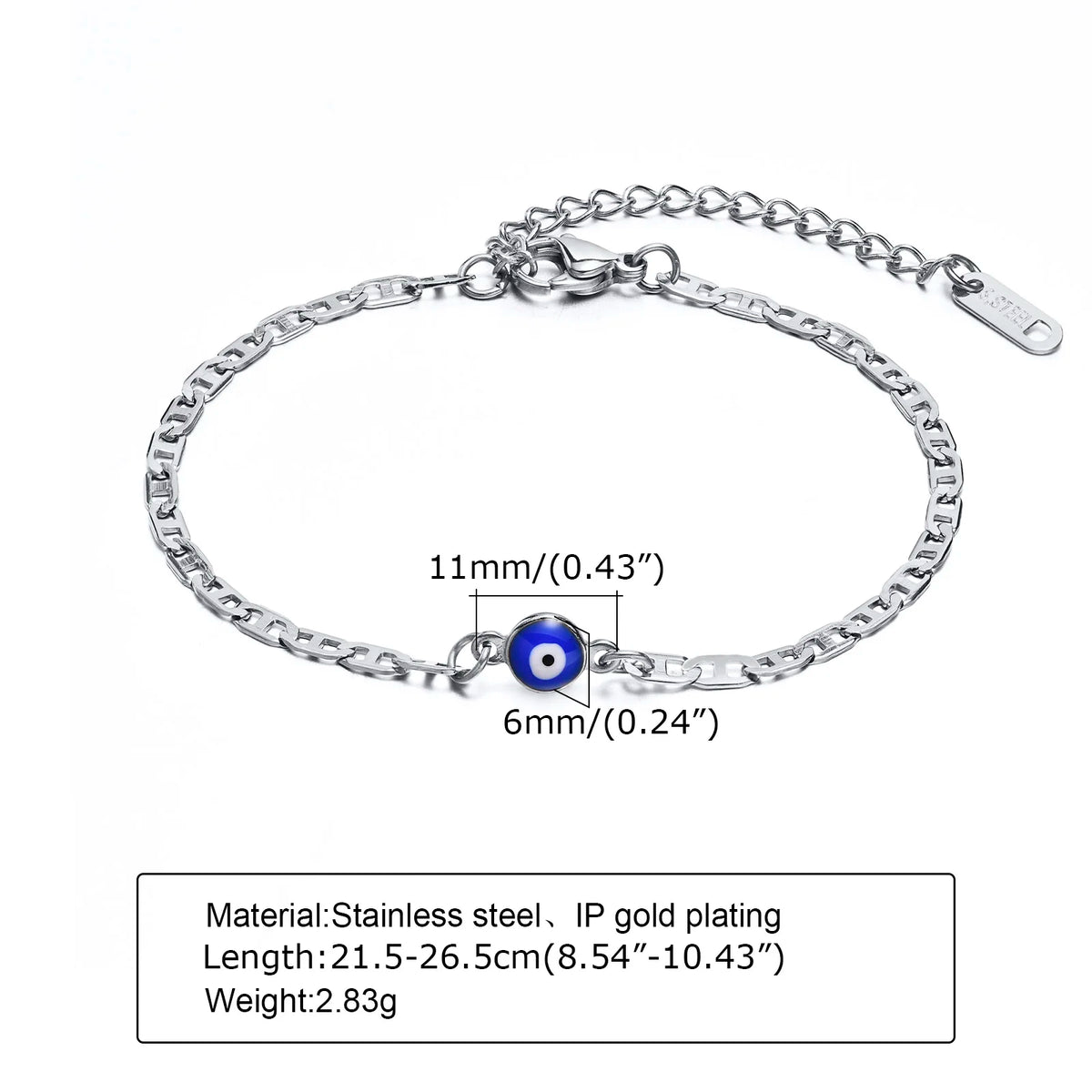 Unisex Evil Eye Stainless Steel Mariner-Link Anklet