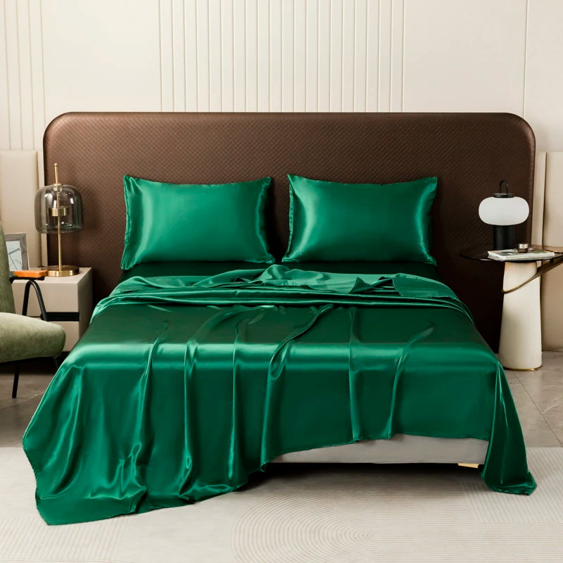 Satin Flat Sheet & Pillowcase Bedding Set