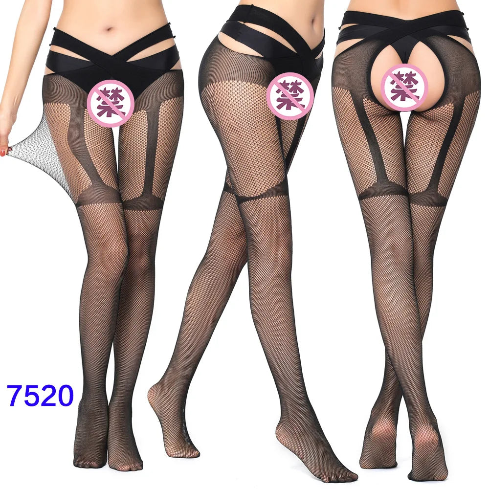 Women Thigh High Stockings With Garters Sexy Lingerie Pantyhose Hosiery Suspender Over Knee Socks Black Tights Fishnet Stockings
