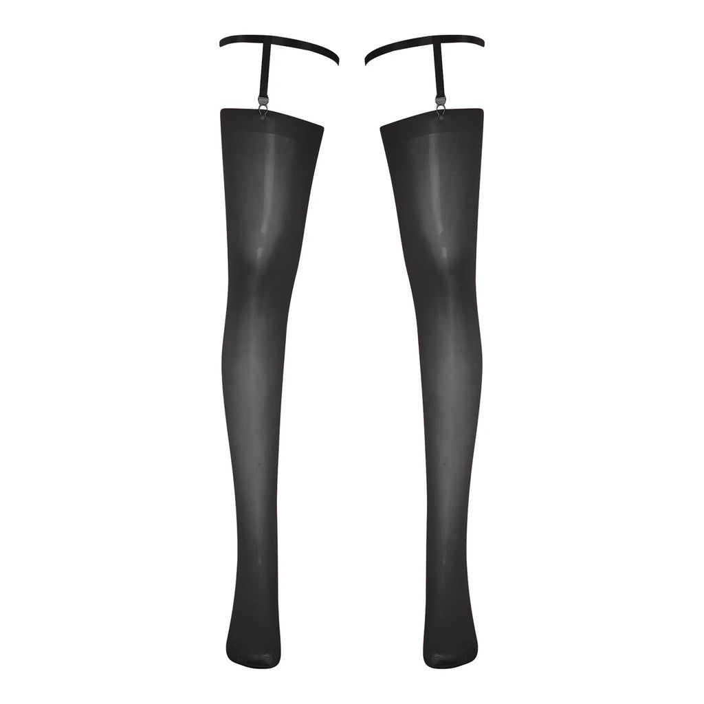 Sexy Mens Lingerie Glossy See-through Stockings with Thigh Bands Glossy Sheer Stretchy Thigh High Socks Sissy Stockings