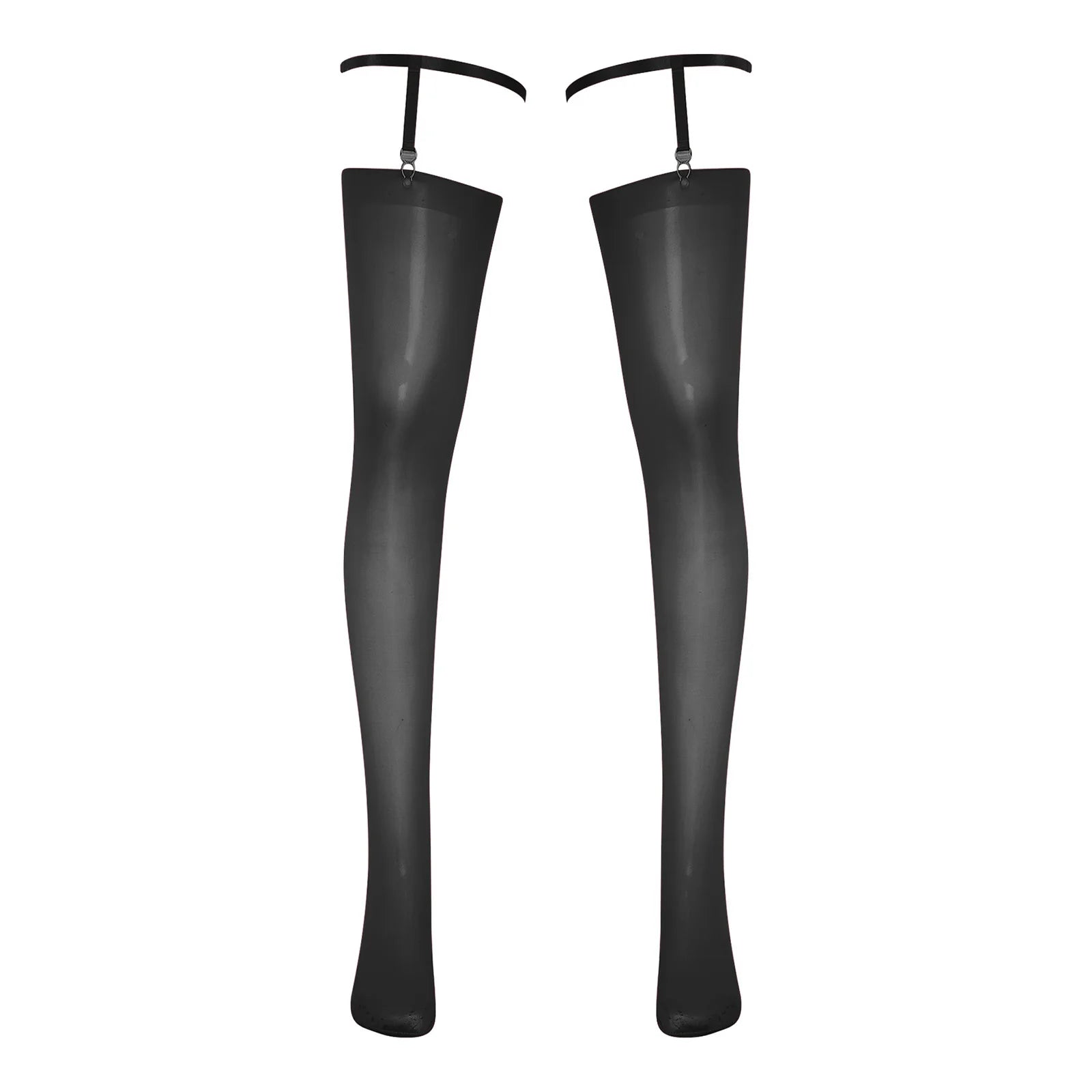 Sexy Mens Lingerie Glossy See-through Stockings with Thigh Bands Glossy Sheer Stretchy Thigh High Socks Sissy Stockings