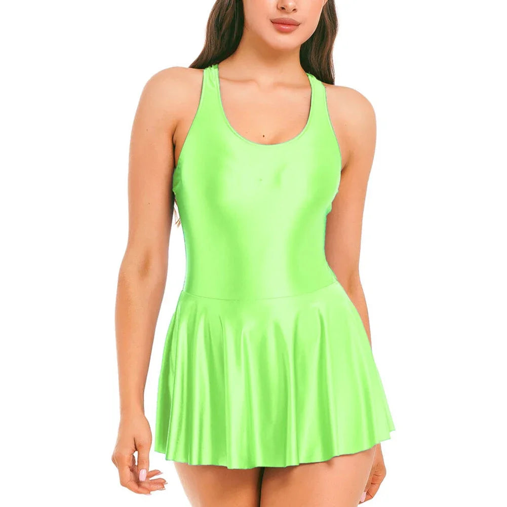 Women's Glossy Sleeveless Stretch Mini Dress
