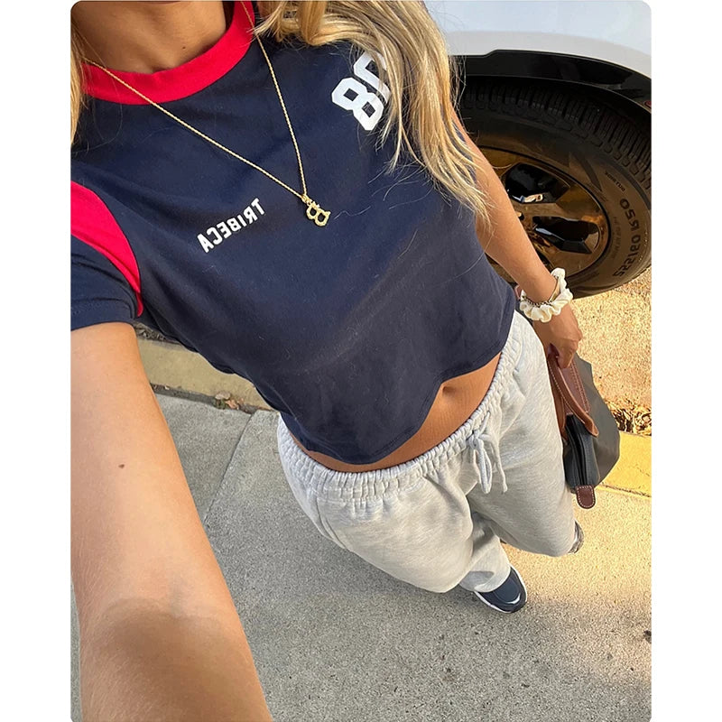 2000s Gothic Letter Crop T-Shirt