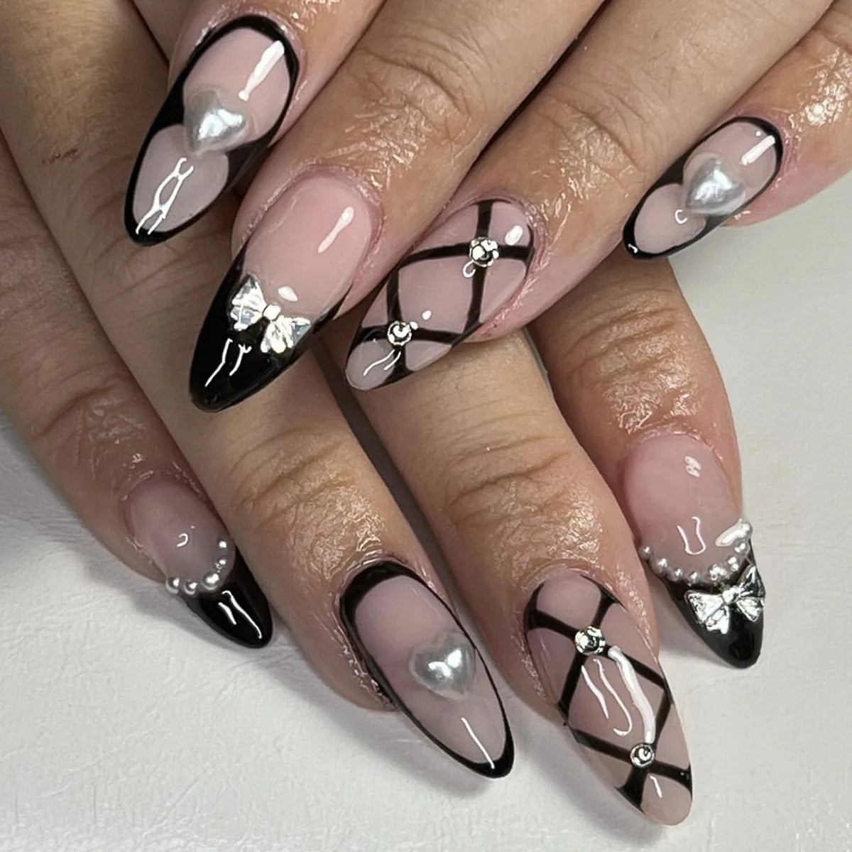 Red Star French Almond Press-On Nails