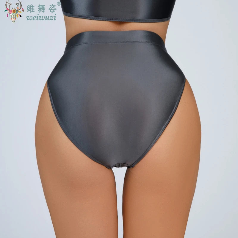 Women Sexy Oil Shiny High Waist G-string Smooth Brief Candy Color T-Back Lingerie Thong UnderWear Satin Glossy Seamless Panties