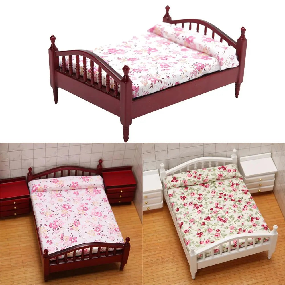 Miniature Dollhouse Bed & Bedside Table Set