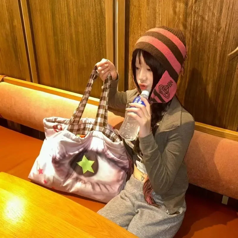 Y2K Eye Print Large Shoulder Bag