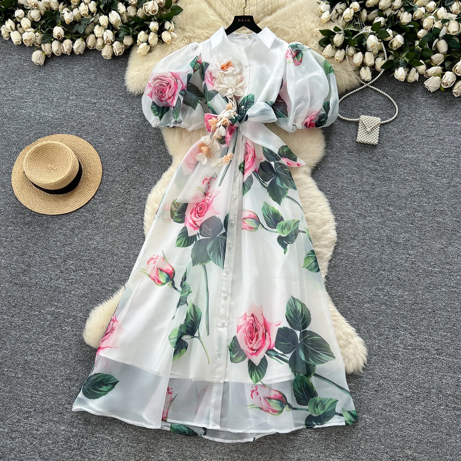Chic vintage Sexy print mesh Spliced Fairy Summer  Women Boho Sundress women clothing Long dress