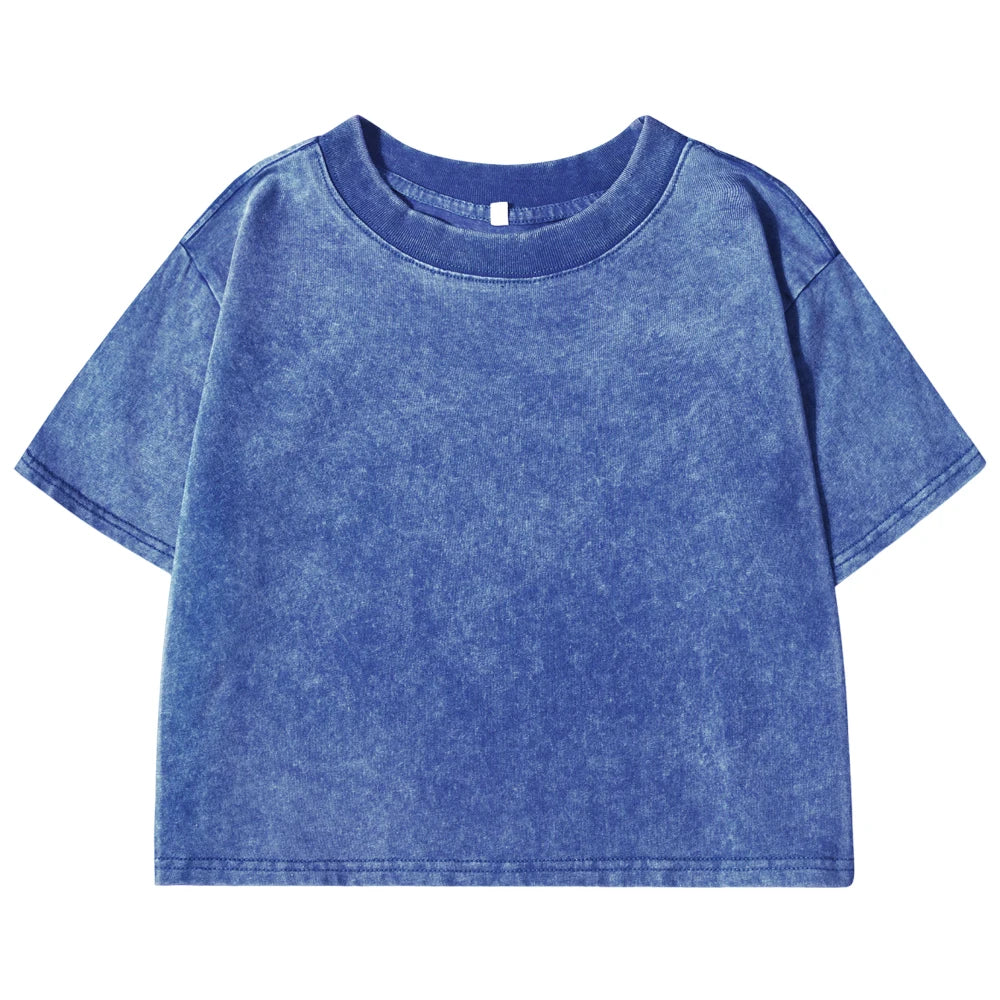 100% Cotton Washed O-Neck Crop T-Shirt