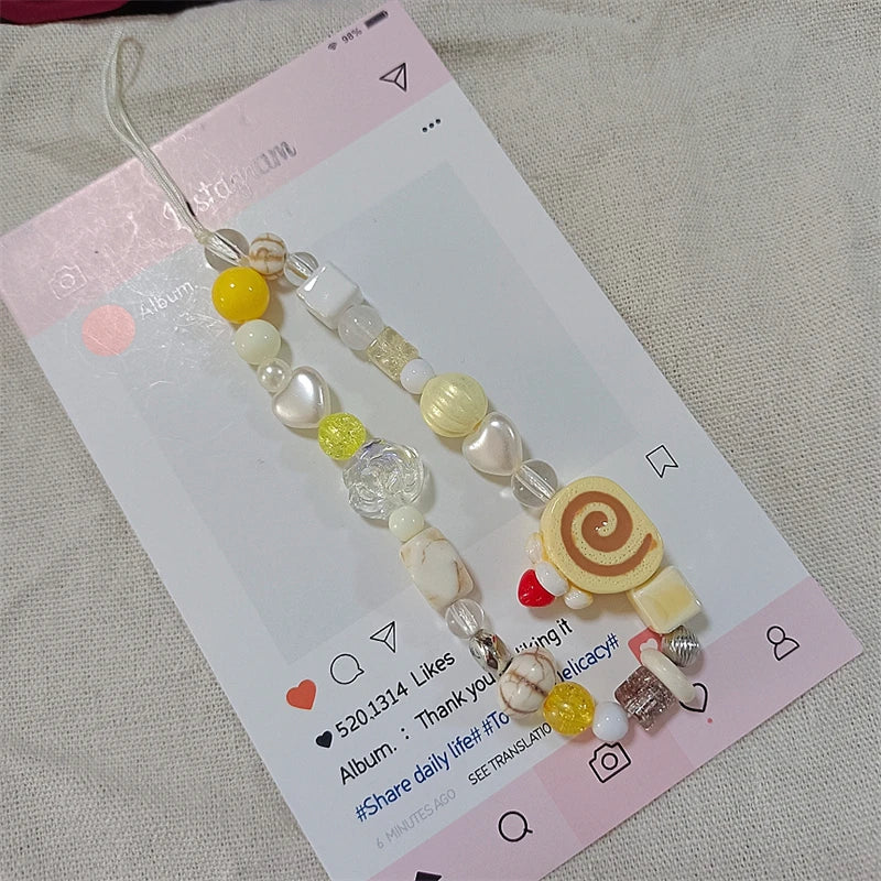 Korean Y2K Cake & Flower Beaded Phone Chain