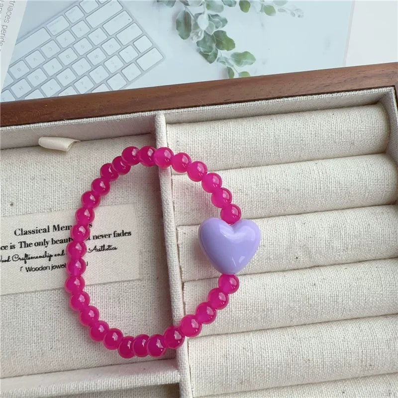 Candy Color Heart & Glass Bead Bracelet