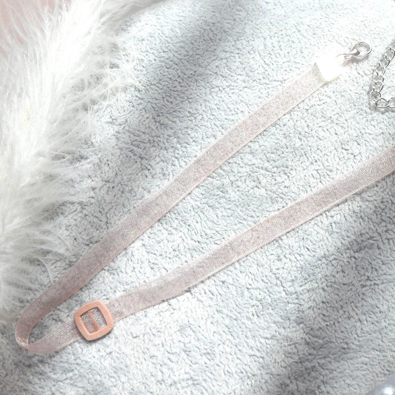 Women's Pink Lace Pearl Pendant Choker