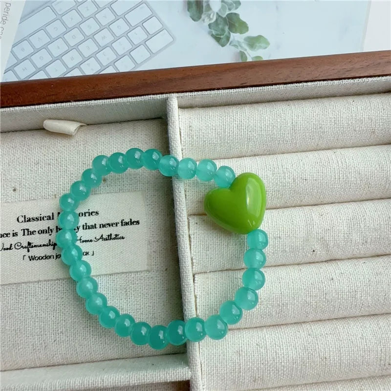 Candy Color Heart & Glass Bead Bracelet
