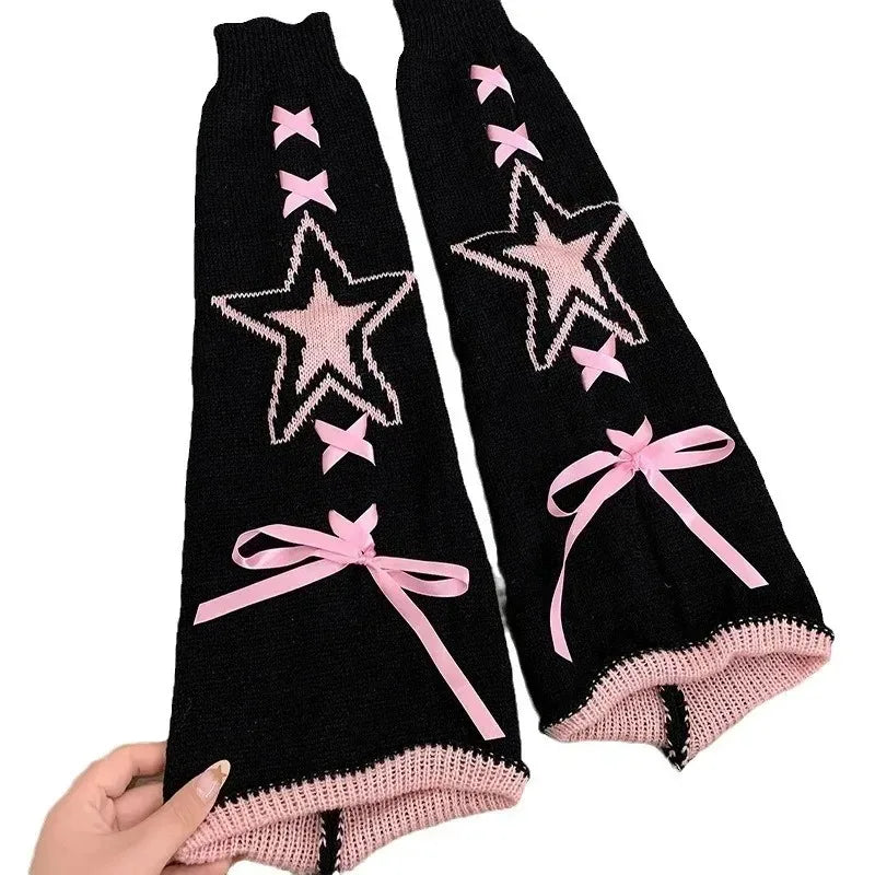 Star & Bow Drawstring JK Lolita Leg Warmers