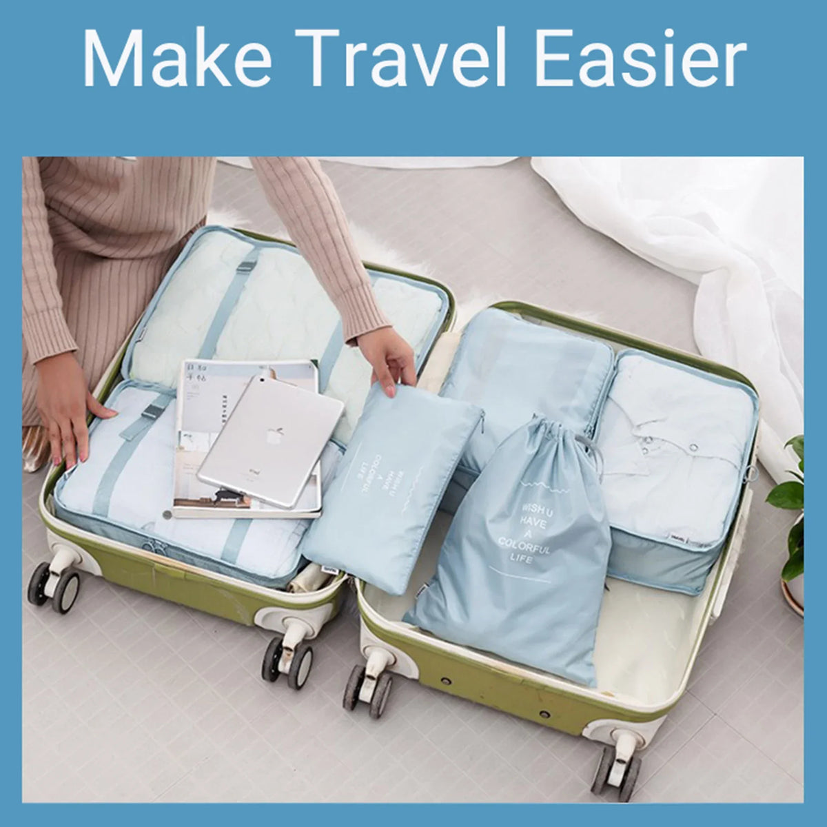 7-Piece Mesh Travel Packing Cube Set with Shoe Bag