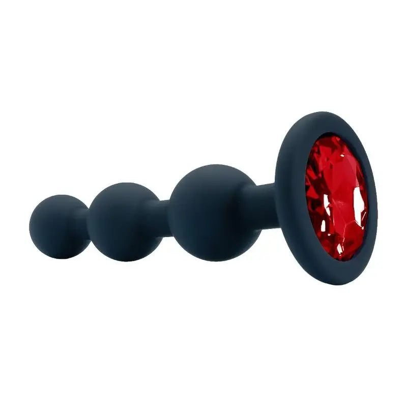 3-Ball Black Silicone Anal Plug with Crystal Base