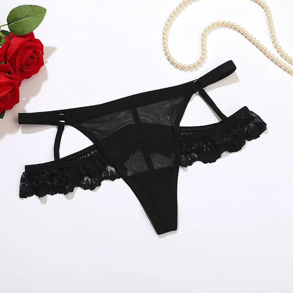Lingerie Thin Strap Lace Panties Thong Hollow Underwear for Women Transparent Low Waist Mesh Lace Briefs Comfortable
