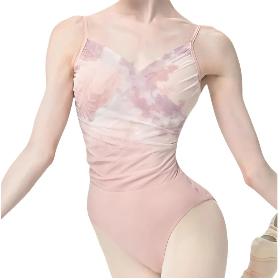 Chinese Style Elegant Lyrical Ballet Gymnastics Leotard Women Dance Leotard Pleated V-Neck Bodysuit Dancewear Clothing Adult