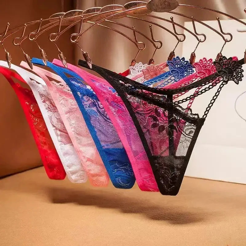 Sexy See-through Lace Thongs Women Sexy Irregular Hollow Out Lace Thin Briefs