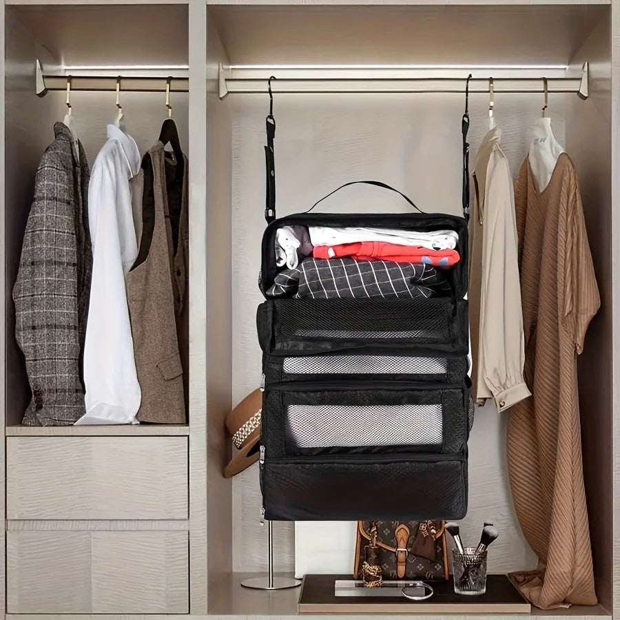 Suitcase Organizer, Travel Luggage Organizer Portable Hanging Shelves Collapsible Hanging Packing Cubes for Carry on Suitcase