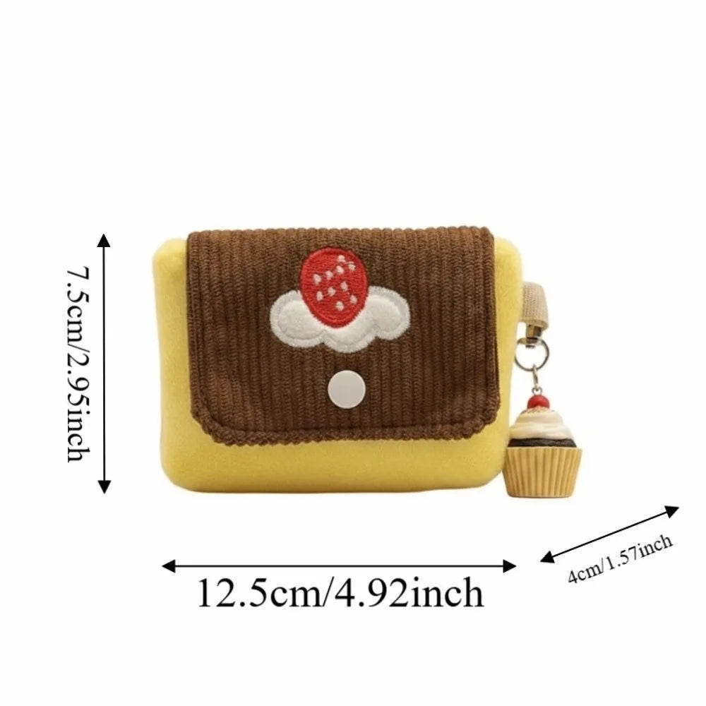 Cherry Pudding Design Coin Purse Soft Velvet Compact Dimension Mini Pouch Wallet Snap Button Closure Corduroy Texture