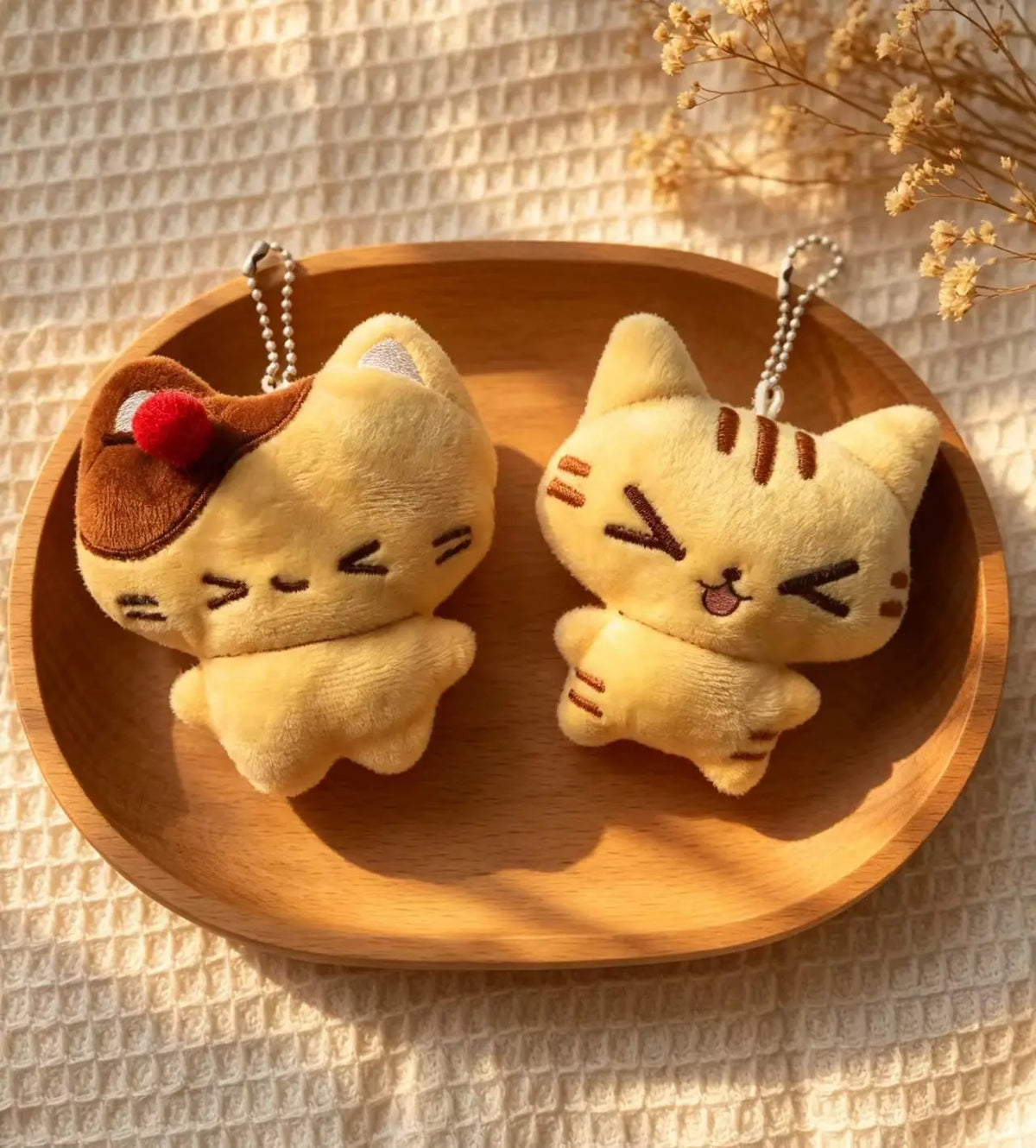Strawberry Cat Retro Plush Bag Charm Keychain